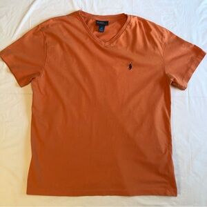 Polo by Ralph Lauren Orange Short Sleeve Cotton V Neck Tee Shirt Size M